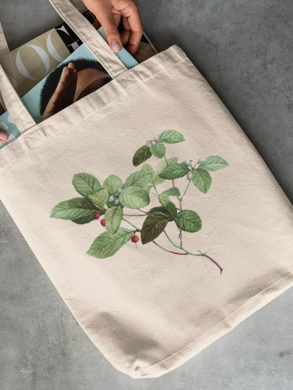 American Wintergreen Vintage Botanical Print Graphic Canvas Tote Bag